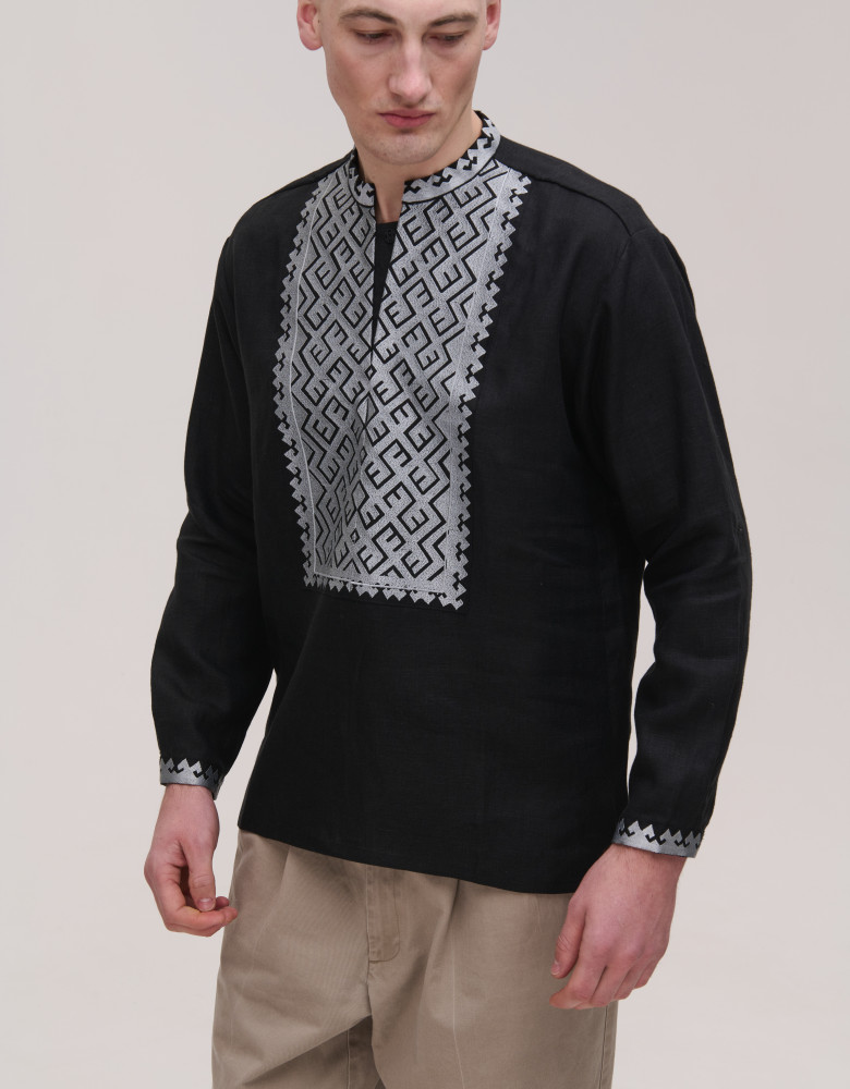 Men's embroidered black linen Podillia