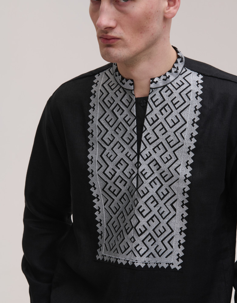 Men's embroidered black linen Podillia