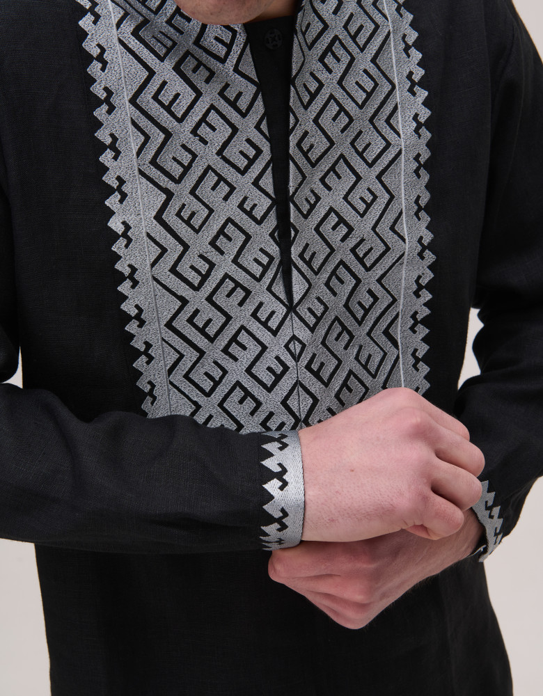 Men's embroidered black linen Podillia