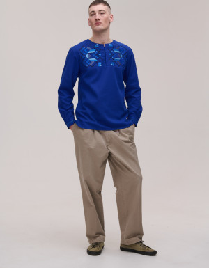 Men's linen shirt 'With Geometric Embroidery'