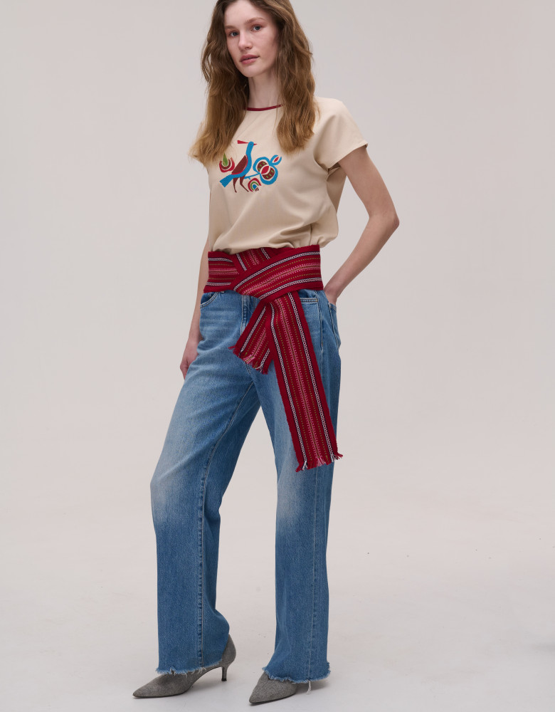 Raspberry-colored woven belt