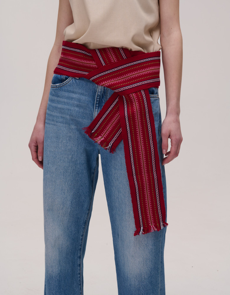 Raspberry-colored woven belt