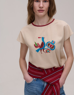 Ptashka beige linen blouse with short sleeves