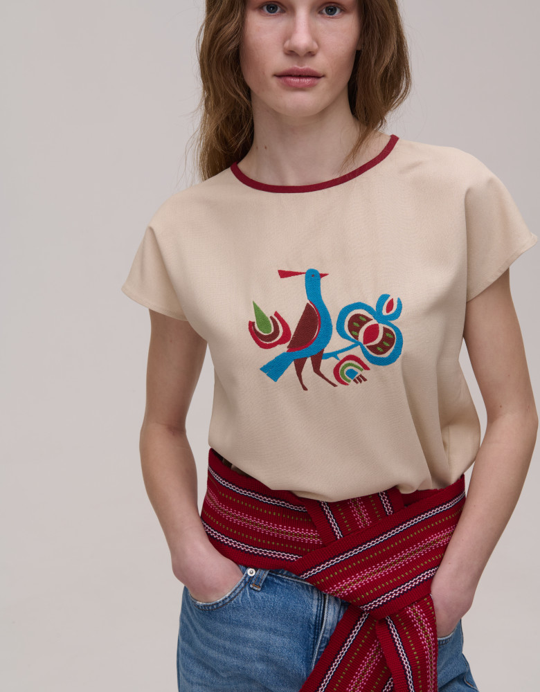 Ptashka beige linen blouse with short sleeves