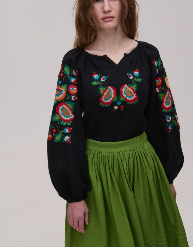 Women's black linen bolekhivska embroidered jacket