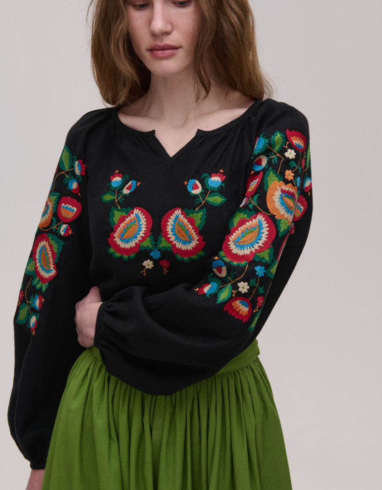 Women's black linen bolekhivska embroidered jacket