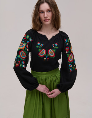 Women's black linen bolekhivska embroidered jacket
