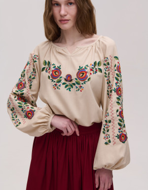 WOMEN'S BEIGE LINEN EMBROIDERED JACKET BORSHCHIVSKA