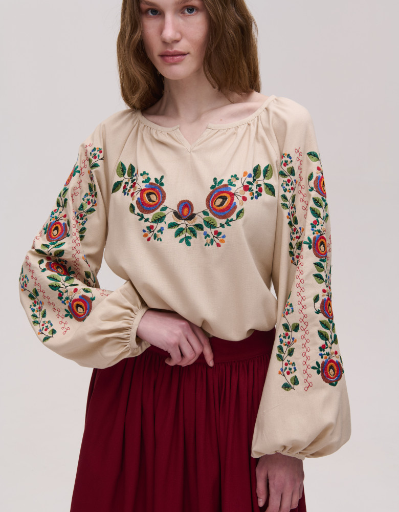 WOMEN'S BEIGE LINEN EMBROIDERED JACKET BORSHCHIVSKA