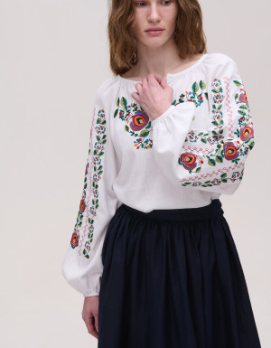 Embroidered Shirt «Borshchivska» (white linen)