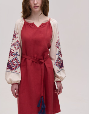 Red linen dress "Infinity"