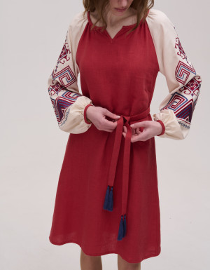 Red linen dress "Infinity"
