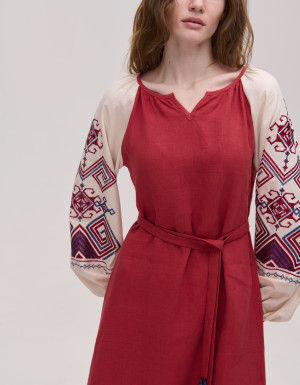 Red linen dress "Infinity"