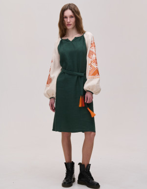Green linen dress "Infinity"