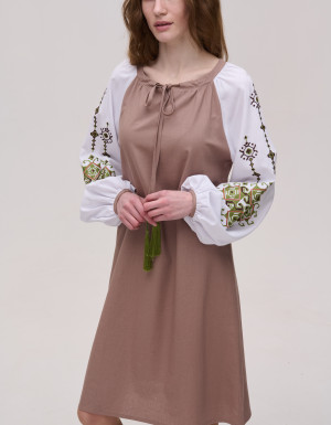 Linen dress "Brown with Krip"
