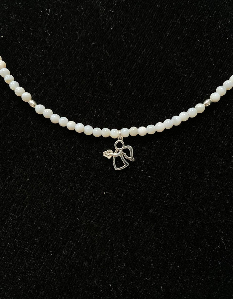 Mother-of-pearl necklace with an angel (4 beads) 925 silver