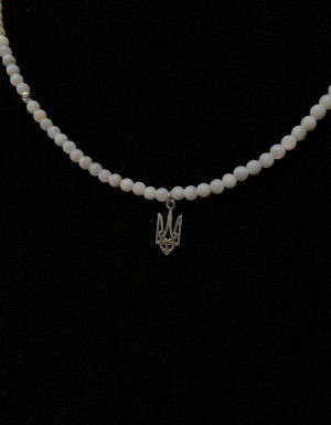 Mother-of-pearl necklace with a trident, silver 925