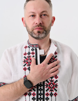 Men’s short-sleeve embroidered shirt (vyshyvanka) Koza Dereza x Superhumans, white