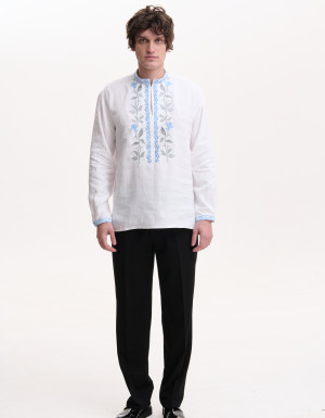 Embroidered White Linen Dress “Rose Blossom”