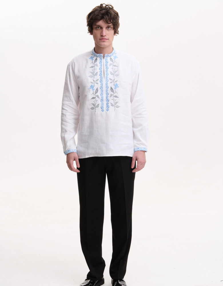Embroidered White Linen Dress “Rose Blossom”