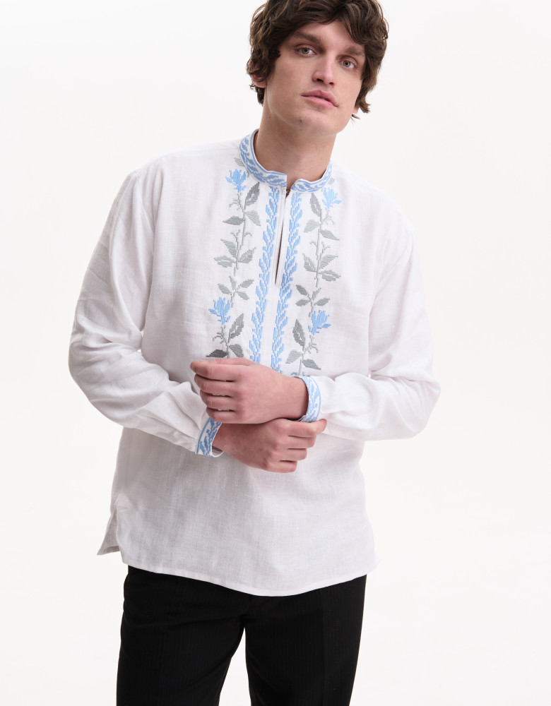 Embroidered White Linen Dress “Rose Blossom”