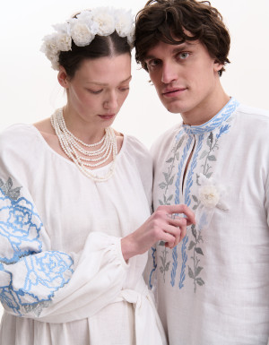 Embroidered White Linen Dress “Rose Blossom”