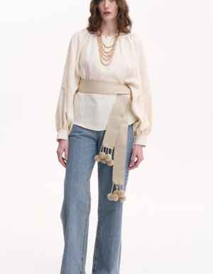 Beige Kraika (Belt) with Pom-poms