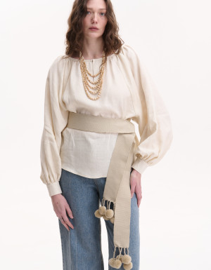 Beige Kraika (Belt) with Pom-poms
