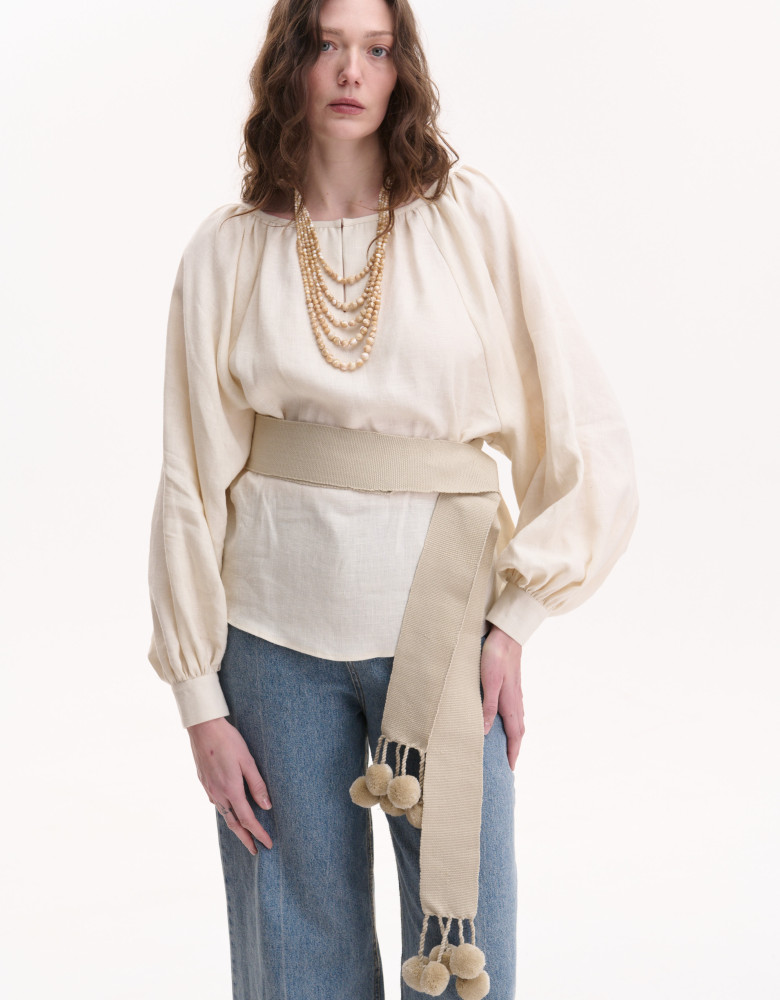 Beige Kraika (Belt) with Pom-poms