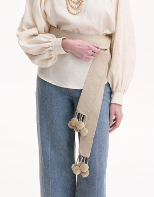 Beige Kraika (Belt) with Pom-poms