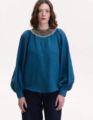 Basic women's blue linen shirt