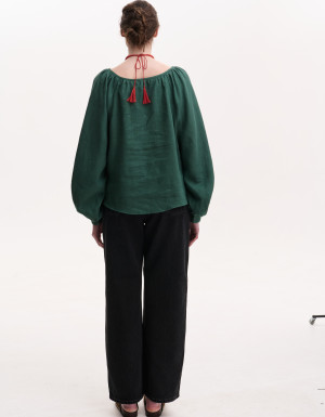 Basic women's green linen shirt