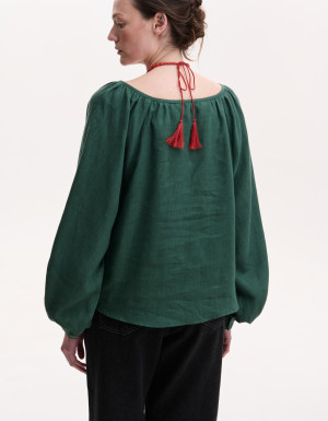 Basic women's green linen shirt