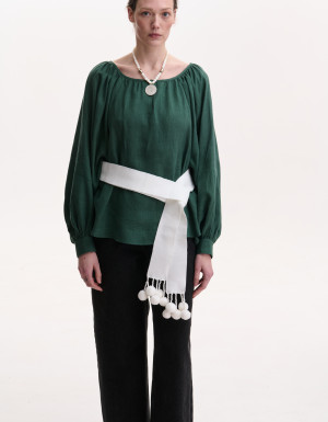 Kraika (Belt) White with Pom-poms