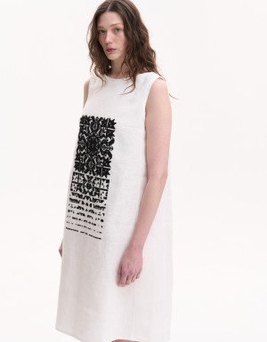 Linen Dress “Falling Star” — Black, Hand Embroidery