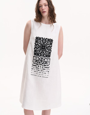 Linen Dress “Falling Star” — Black, Hand Embroidery