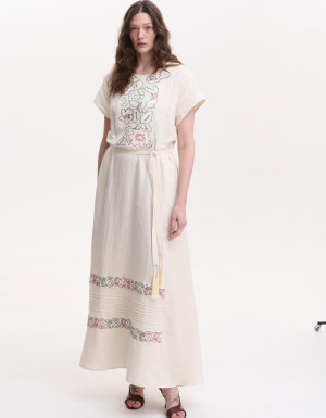Handmade Milk-Colored Linen Dress “Pokusinski”
