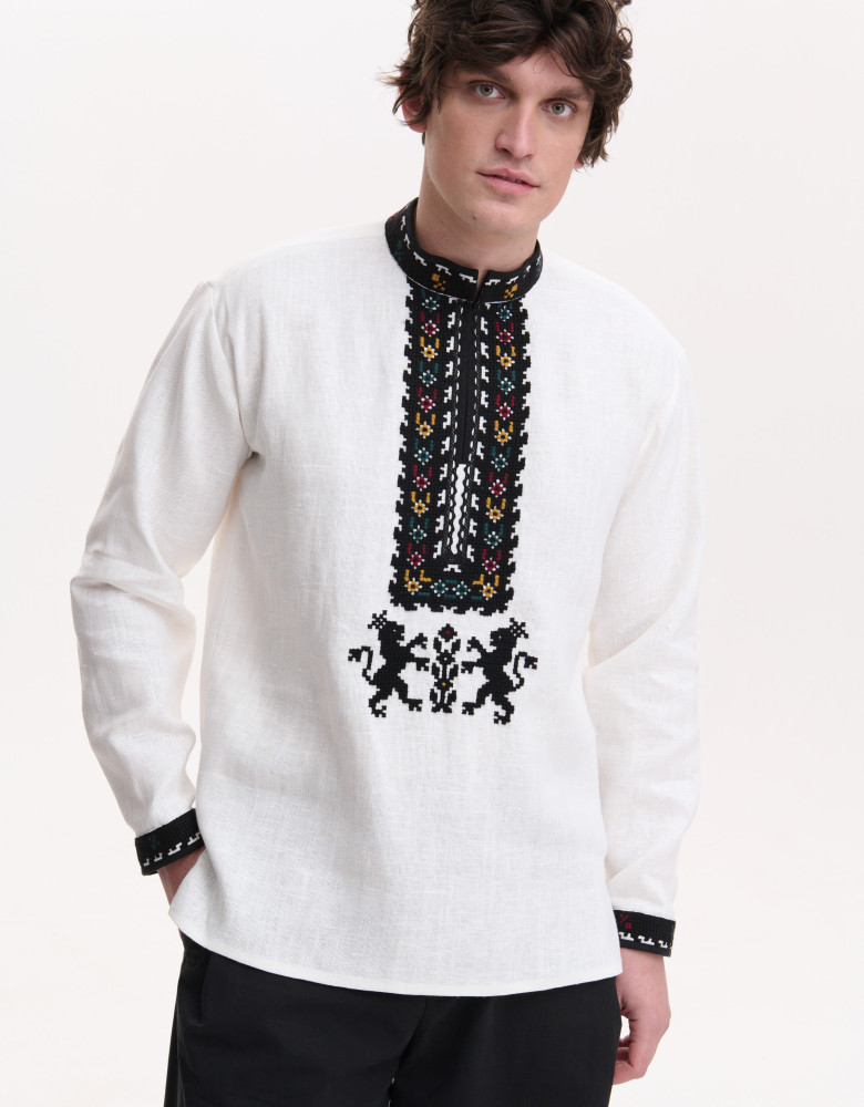Men’s Linen Vyshyvanka with Hand Embroidery “Lions”