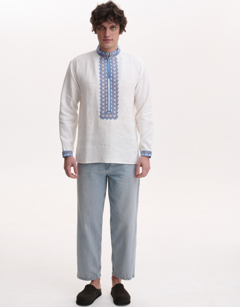 Men’s Linen Vyshyvanka with Hand Embroidery “Silent Meadows”