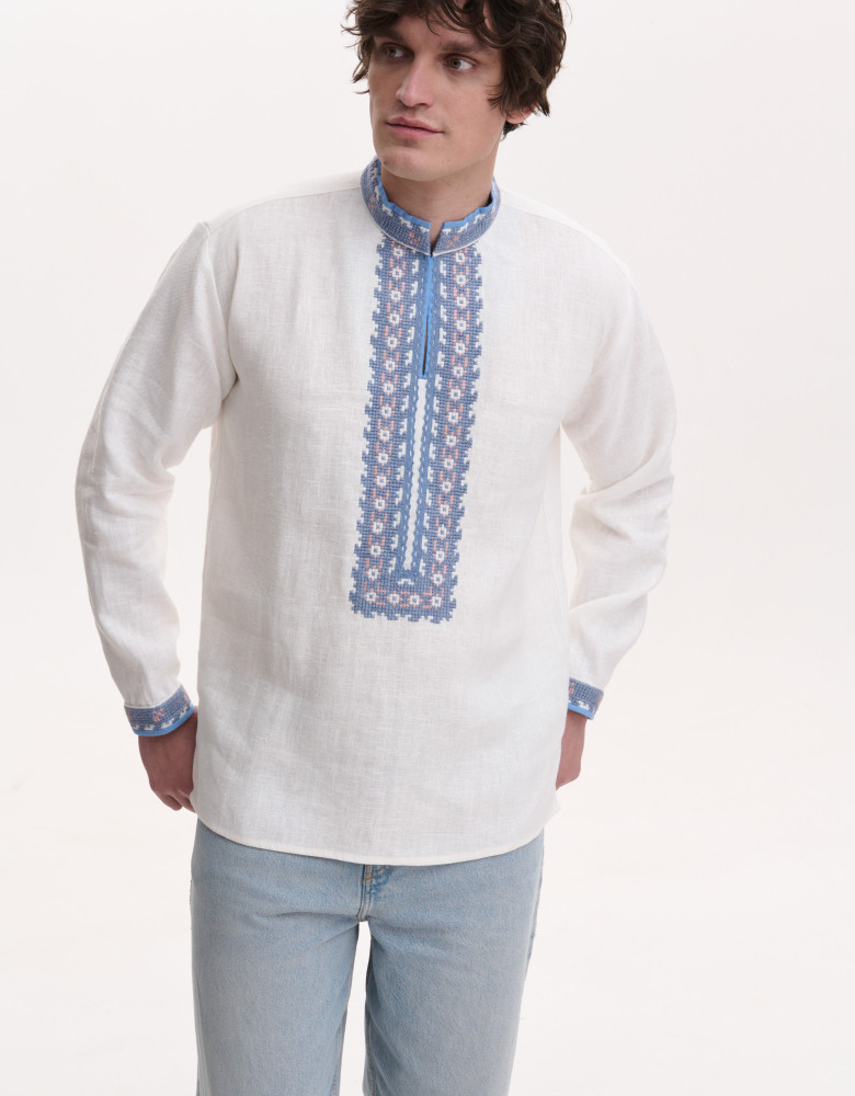 Men’s Linen Vyshyvanka with Hand Embroidery “Silent Meadows”