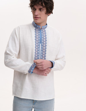 Men’s Linen Vyshyvanka with Hand Embroidery “Silent Meadows”