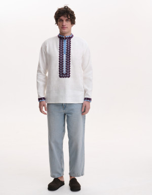 Men’s Linen Vyshyvanka with Hand Embroidery “Free Steppes”