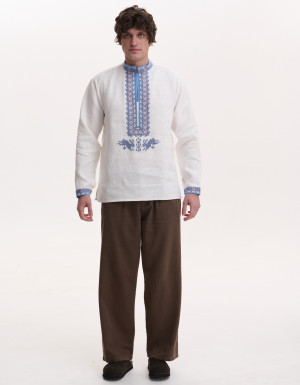 Men’s Linen Vyshyvanka with Hand Embroidery “Hares”