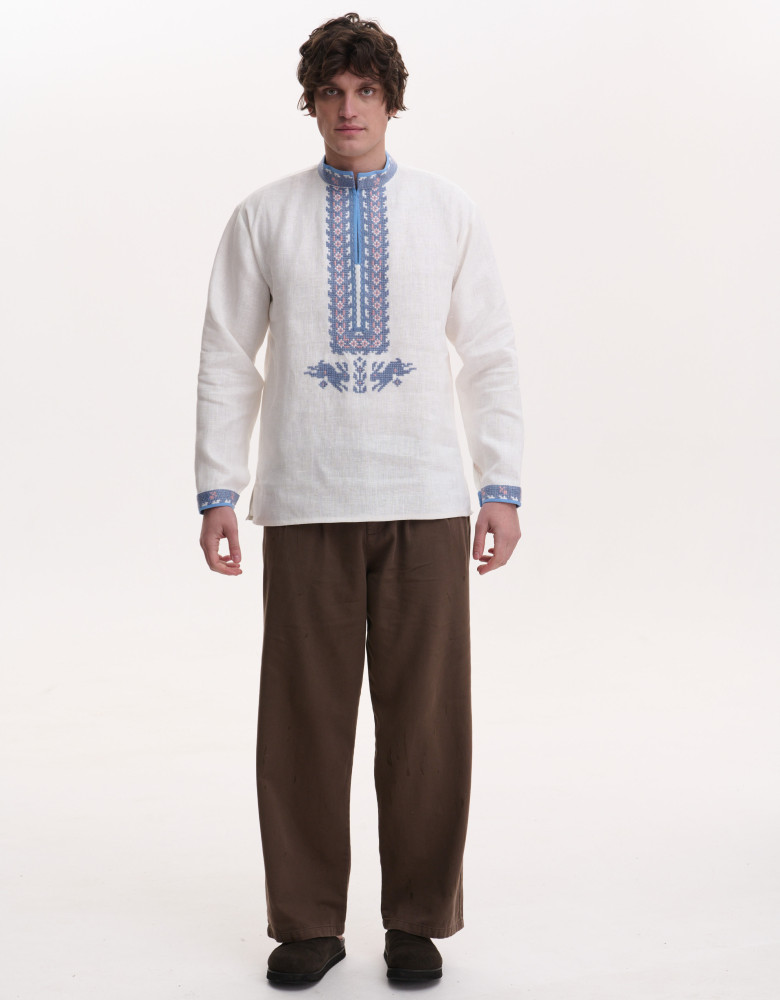 Men’s Linen Vyshyvanka with Hand Embroidery “Hares”