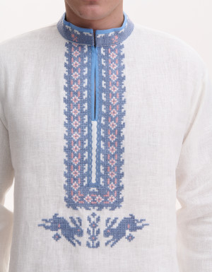 Men’s Linen Vyshyvanka with Hand Embroidery “Hares”