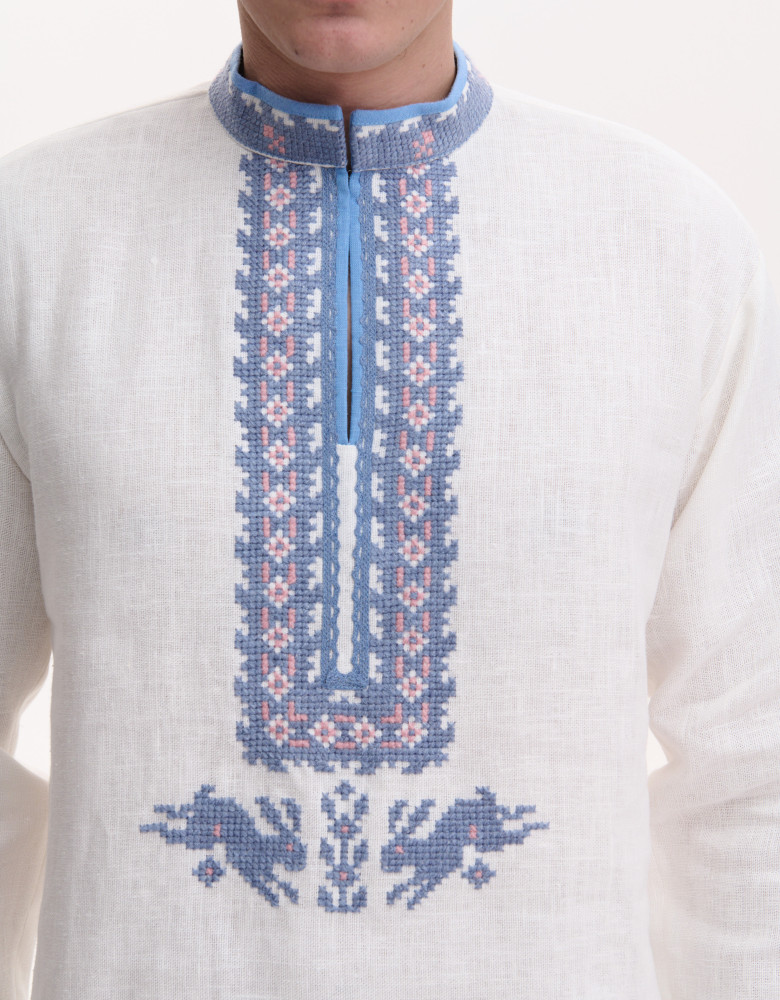 Men’s Linen Vyshyvanka with Hand Embroidery “Hares”