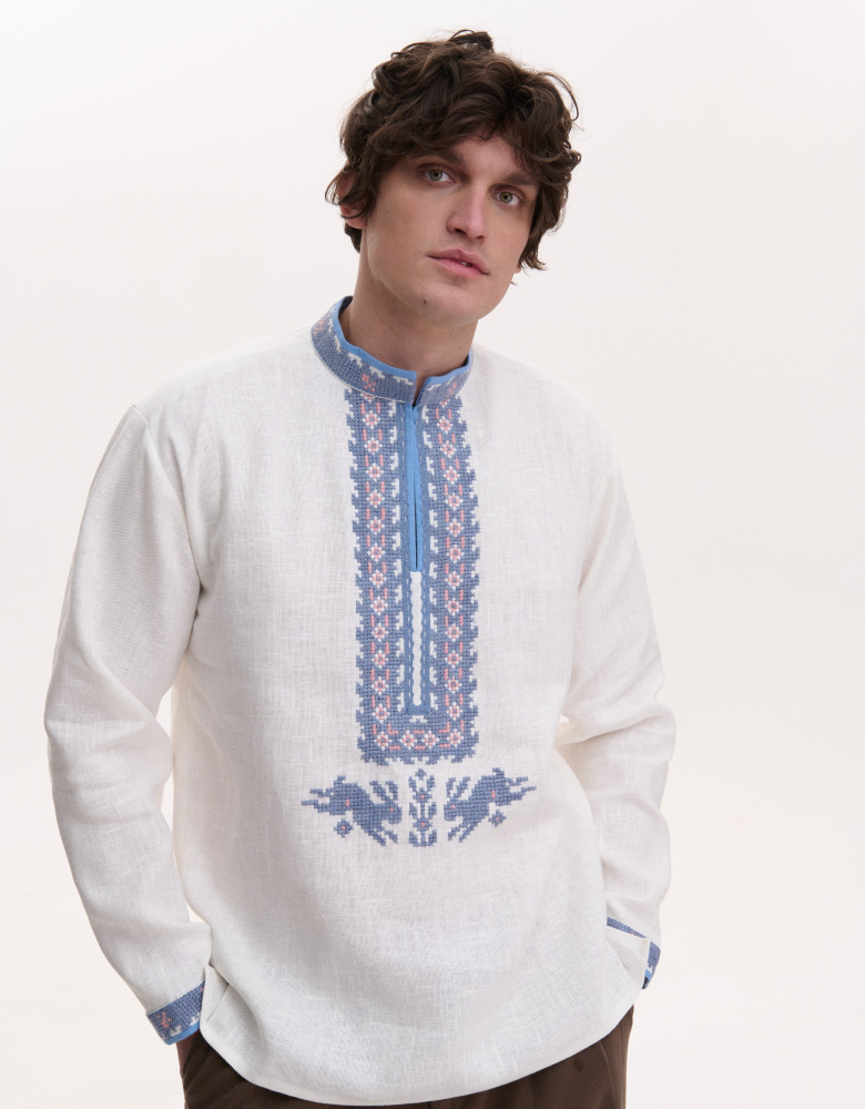 Men’s Linen Vyshyvanka with Hand Embroidery “Hares”