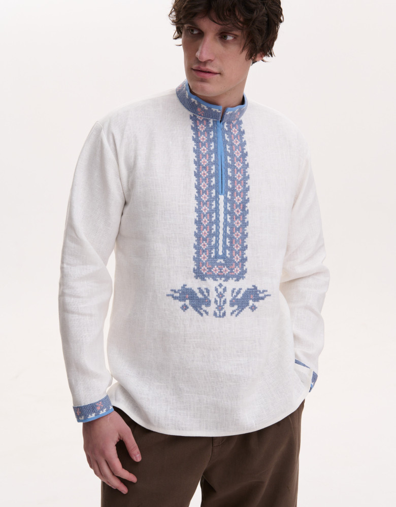 Men’s Linen Vyshyvanka with Hand Embroidery “Hares”