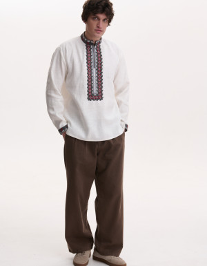 Men’s Linen Vyshyvanka with Hand Embroidery “Cossack Moon”