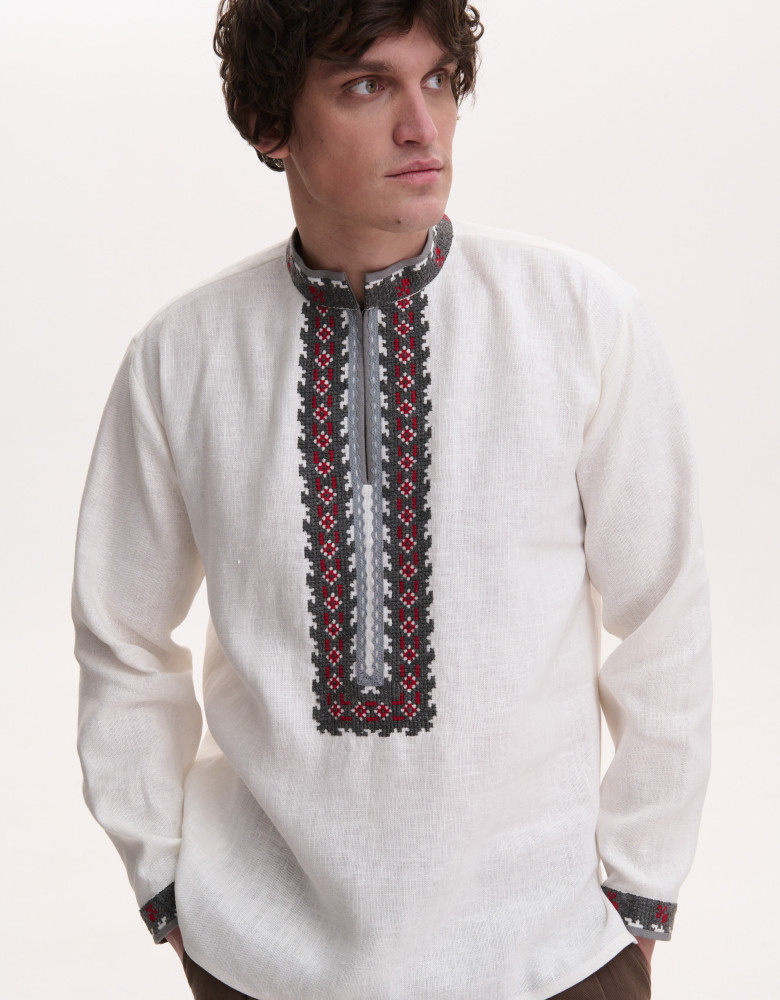 Men’s Linen Vyshyvanka with Hand Embroidery “Cossack Moon”